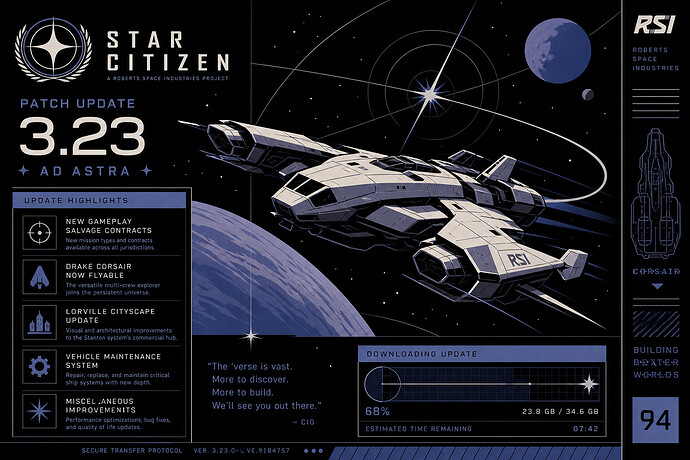 Star Citizen spacecraft with patch update interface