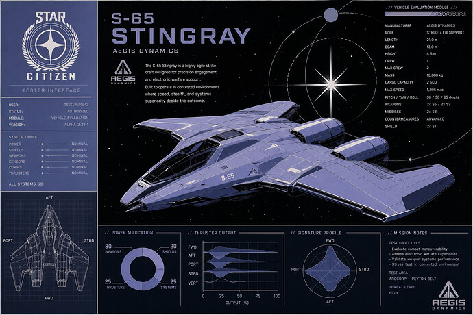 Star Citizen tester interface with the S-65 Stingray