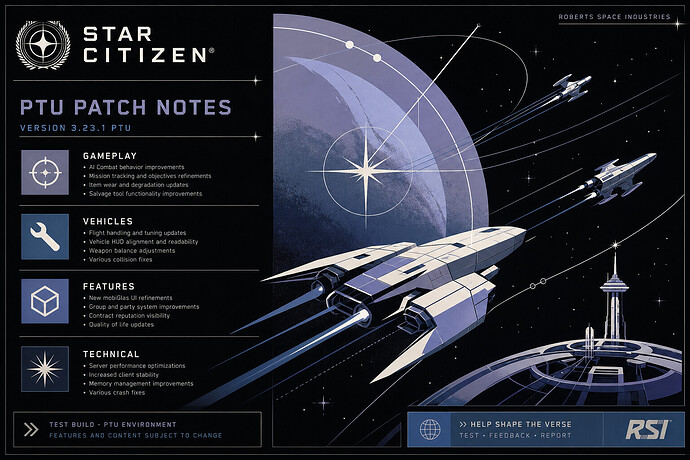 Star Citizen PTU patch notes screen