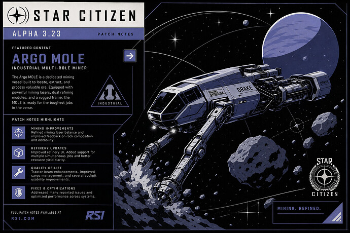 Star Citizen mining ship with patch notes