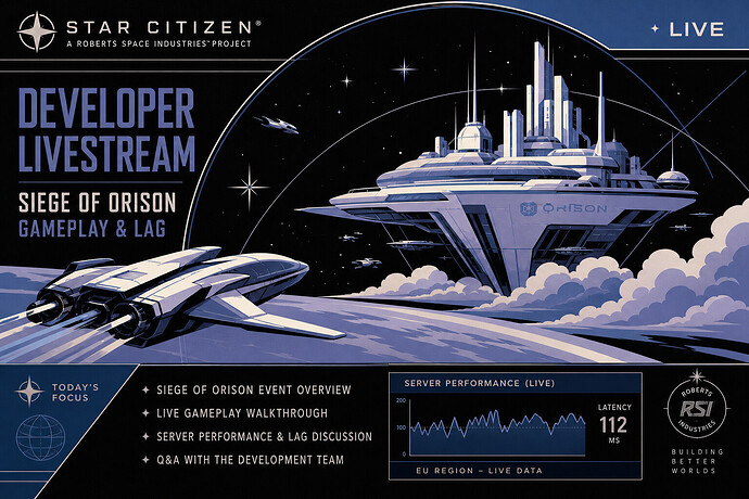 Star Citizen developer livestream showing Siege of Orison gameplay and lag